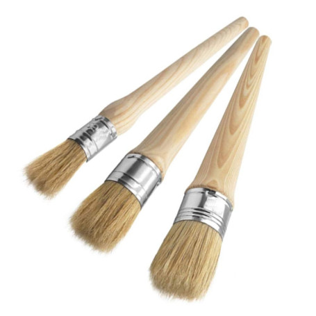 Lot de 3 pinceaux de peinture à la craie en poils naturels ronds pour meubles, décoration d'intérieur, cirage, vitrage de poteri