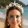 Reaky Diadèmes et couronnes en forme d'étoile de mer - Serre-tête de mariée en perles dorées - Accessoire de cheveux de mariage 