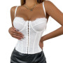 Haibang Débardeur à Bretelle Femme Corset Bra Bustier chic et elegant Sexy Crop Top sans Manches Ouvertes sur le Devant Corset B
