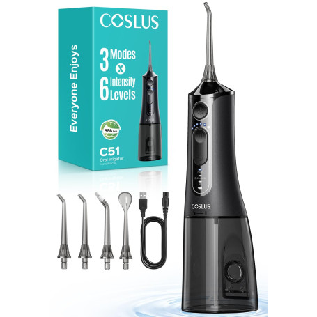 COSLUS Jet Dentaire Hydropulseur Irrigateur Oral: 3 Modes & 18Niveaux, Pic Dentaire Eau pour Orthodontie, Appareil Dentaire, Gen