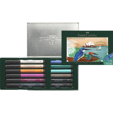 Faber-Castell 267138 - Coffret cadeau Sydney, 12 stylos à encre Pitt Artist Pen, épaisseurs FM, S, B