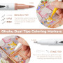 Ohuhu Feutre Coloriage Adulte, 120 Couleurs Aquarelle Stylos Feutres Double Pointe Fine et Pinceau pour Calligraphie Mandala Des