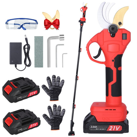 Secateur Electrique sans Fil 50mm avec Perche Télescopique: Coupe Branche Telescopique avec 2 x 2000mAh Batterie - Sécateur Élec