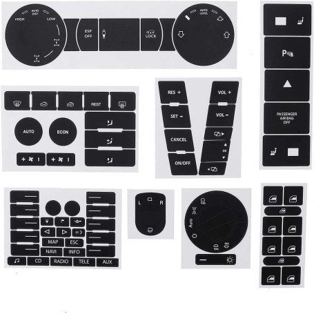 Beekeg Kit de réparation de bouton usé auto autocollant noir mat compatible avec/compatible avec/pour VW Volkswagen Touareg 2004