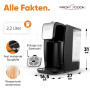Distributeur d'eau chaude ProfiCook | eau chaude en 3 secondes | bouilloire électrique | capacité de 2,2 litres | boîtier en aci