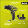 RYOBI - Perceuse-visseuse à percussion 18V - 2 vitesses - 50 Nm - 500-1 800 tr/min - réglage de couple 24 positions - mandrin 13