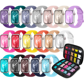 Lot de 18 bracelets de sport compatibles avec Apple Watch 40 mm, 41 mm, 38 mm, 46 mm, 45 mm, 44 mm, 42 mm, 49 mm, pour femmes et