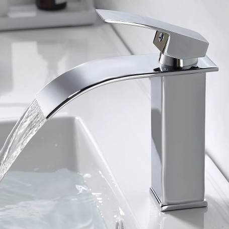kisimixer Moderne Robinet Salle de Bain Cascade, Design Elégant Robinet Lavabo, Mitigeur Cascade, Eau Chaude et Froide Disponibl