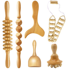 6 en 1 Maderotherapie Kit Complet, Masseur Bois de Anti Cellulite, Rouleau de Massage Gua Sha Cup, Appareil Corps de Drainage Ly