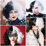 ENCOUN Perruque Courte Noire Blanche, Années 1970 Accessoires, Cruella Costume, Cosplay 70s, avec Dentelle Masque, pour Hallowee