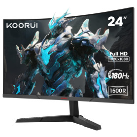 KOORUI 24'' Ecran PC Gamer Incurvé, 180Hz 1ms FHD PC Moniteur Gaming 1500R, Adaptive Sync VESA 100x100mm, Inclinaison réglable, 