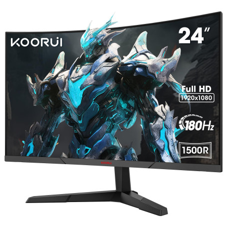 KOORUI 24'' Ecran PC Gamer Incurvé, 180Hz 1ms FHD PC Moniteur Gaming 1500R, Adaptive Sync VESA 100x100mm, Inclinaison réglable, 