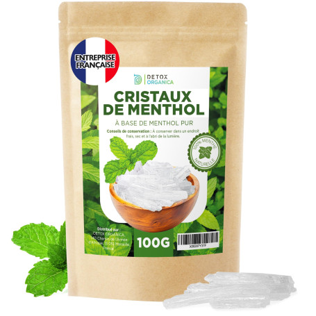 DETOX ORGANICA Cristaux de Menthe - Sauna et Inhalation Rhume - 100g de Menthe 100% Naturelle - Grands Cristaux de Qualité Supér