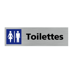 Signalétique.biz France - Plaque de porte WC HOMME FEMME (Q0126) - 170 X 50 mm - Adhésif aspect aluminium brossé