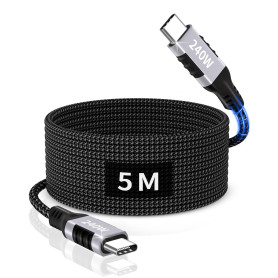 ziwodiv Cable USB C 5m, 240W Câble USB C vers C Charge Rapide, Long Câble Type C Compatible avec iPhone 16/15 Pro Max, Samsung G