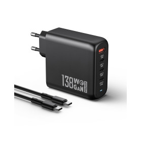 OUFUYU 138W Chargeur USB C Rapide, 4 Ports PD 3.0 GaN Adaptateur Type C avec Câble 100W pour MacBook Pro/Air, Dell XPS 15, iPhon