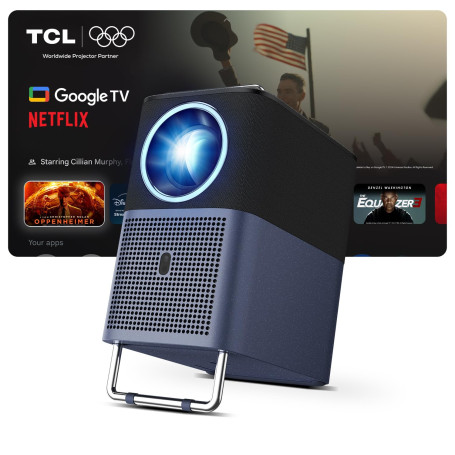 TCL A1s Videoprojecteur 4K Supporte, 2X Audio Dolby 8 W, Natif 1080P, 600 ISO Lumens, Netflix Certifié, Smart Google TV intégrée
