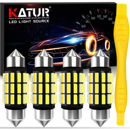 KATUR Ampoule C5W LED, 36mm 1.42'' Festoon LED Canbus 12V 24V 6000K Blanc Xénon 6418 6461 6451 Ampoules pour Voiture Dôme Carte 