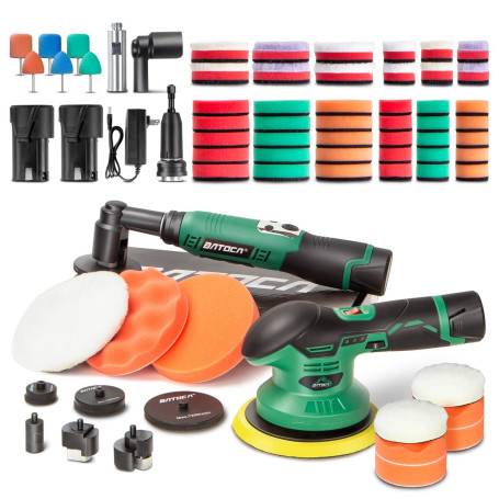 BATOCA S3 Polisseuse Sans Fil & S6 Mini Machine à Polir Ensemble,Batterie Universelle 12V, 2.0A,Polissage Voiture Complet/Détail