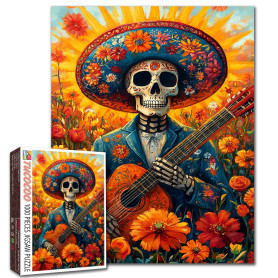 Tucocoo Casse-tête de mort 1000 pièces Squelette mexicain Fleurs d'art coloré Puzzle artisanal Décoration maison Soirée familial