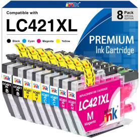 LC421XL Cartouches d'encre 8 Pack Compatible pour Brother LC421 LC421XL Cartouche pour Brother DCP-J1050DW DCP-J1140DW MFC-J1010