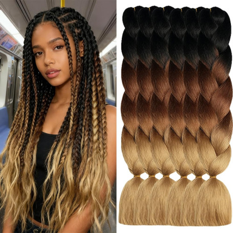 ShowJarlly Tresse Cheveux, 24inch meches pour tresses africaine Ombre Jumbo,5Pack Rajout, Extension de Cheveux de Fibre Synthéti