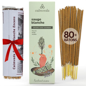 Calmveda Lot de 80 bâtons d'encens à la sauge blanche pour le nettoyage – Sans charbon de bois, fabriqués à partir de fleurs rec