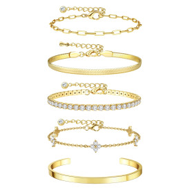 KRFY 5 Bracelet Femme Argent Or Ensemble De Bracelets Superposés Bracelet Acier Inoxydable Femme Argent Empilables Bracelets Rég