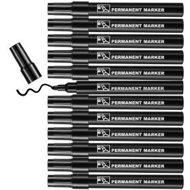 Blendura Marqueur Noir Indélébile Lot de 12, Feutre Indelebile à Pointe Conique 2-3 mm Moyenne Marqueurs Permanents pour Plastiq