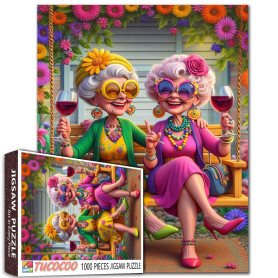 Swing Vieille Femme Jigsaw Puzzle 1000 pièce pour Adultes Amis fête Verres de vin Fleurs en Fleur Puzzle Impossible Dur Difficil