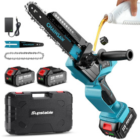 Mini Tronconneuse à Batterie 1300W, 8 et 6 Pouces Tronçonneuse Électrique Sans Fil pour Branches et Jardin, 8000mAh Cordless Cha