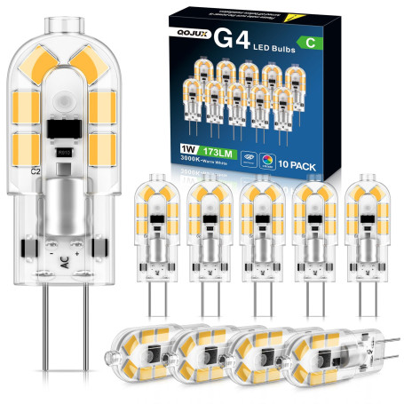 Ampoule G4 LED, 1W 173LM Ampoules LED G4 Classe C, équivalent 15W 20W Halogène, AC/DC 12V 3000K Blanc Chaud, Ampoule Economie d'