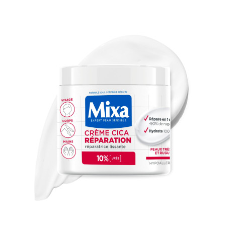 Mixa - Crème Cica Réparation - Réparation Effet Longue Durée - Peaux Très Sèches et Rugueuses - Visage, Corps, Mains - Hypoaller