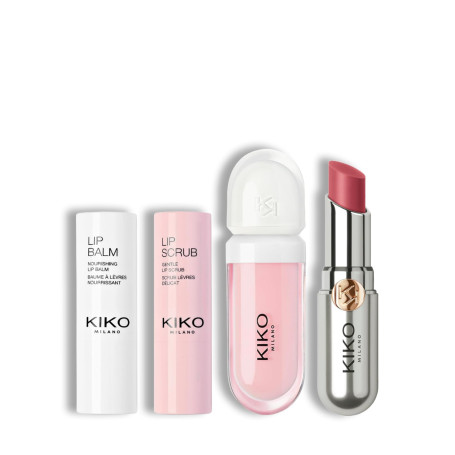 KIKO Milano Essential Lip Set | Gentle Lip Scrub, Deeply Nourishing Balm, Lip Volume Tutu Rose & Colour Moisturizing Balm 06
