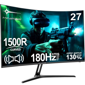Minifire Écran PC Gamer Incurvé 27 Pouces 180Hz 1500R FHD (1920 x 1080) MPRT 1ms 130% sRGB Monitor avec Sprecher VA Panel （MFG27