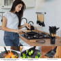 22 Ustensiles de Cuisine en Silicone avec Manche Bois – Antiadhésifs Résistants à la Chaleur Avec 10 Crochets et Porte-Ustensile