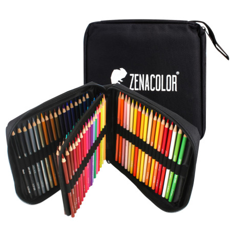 Zenacolor - 72 Crayon de Couleurs Professionnel, avec Trousse de Transport - Set de 72 Couleurs Uniques - Dessin, Esquisse, Colo