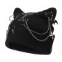 Calkkrer Bonnet en Tricot Noir avec Oreilles de Chat Style Goth, Beanie Grunge pour Femmes Look Y2K, Accessoire Streetwear pour 