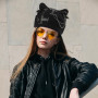 Calkkrer Bonnet en Tricot Noir avec Oreilles de Chat Style Goth, Beanie Grunge pour Femmes Look Y2K, Accessoire Streetwear pour 