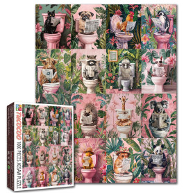Tucocoo - Puzzle Animal Mignon sur les Toilettes pour Adultes 1000 Pièces - Animaux Amusants Lisant des Journaux - Collage Artwo