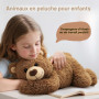 Mewaii Peluche Lestée Ours Brun avec Coussin Chauffant Micro-Ondes - Peluche Pesant 2,3KG, Réglable, Chauffable et Refroidissabl