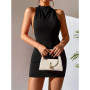Gkaopi Robe Femme Sexy sans Manches Col Halter Wrap MiniRobe de Soirée Élégante Robes de Dos Nu Courte Moulante Été Robes de Bod