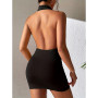 Gkaopi Robe Femme Sexy sans Manches Col Halter Wrap MiniRobe de Soirée Élégante Robes de Dos Nu Courte Moulante Été Robes de Bod