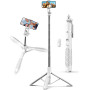 180cm Trepied Smartphone, Extensible Perche a Selfie Trepied, Trépied pour Téléphone avec Télécommande Détachable Compatible ave