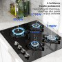 magicplux Plaque de Cuisson Gaz 4 Feux, Plaque Gaz Encastrable 60cm avec Sécurité Thermocouple, Gazs ville et Bouteille, Verre N