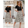 HEEKPEK Robe Femme d'été Chic et Elegant Robes à Manches Courtes Col en V Longue au Genou Ete Robe Décontractée de Plage Imprimé