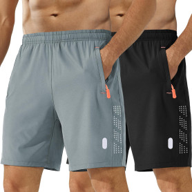kuzwufs Short De Sport Homme Lot De 2 Séchage Rapide Course d'Entraînement Court Pantalon Fitness Gym Short avec Poches Zippées