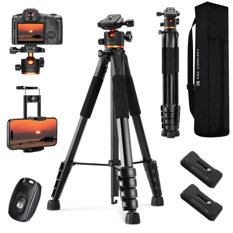 K&F CONCEPT Trépied Appareil Photo 190cm, S255A3+BH-36 Trépieds Caméra Compact avec 360° Rotule Ball pour DSLR Caméra,Trépied Sm