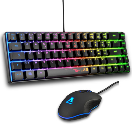 The G-Lab - Combo Hydrogen - Pack Clavier Souris Gamer, Clavier Gamer 60% Filaire, Rétroéclairage RGB, AZERTY FR, Format Compact