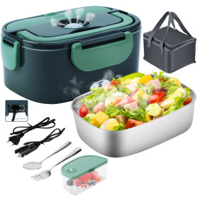Gentre Lunch Box Chauffante Électrique 4 en 1 12V/24V/220V~240V, 1.5L 60W Acier Inox Chauffage Rapide Gamelle, Boîte Repas Amovi